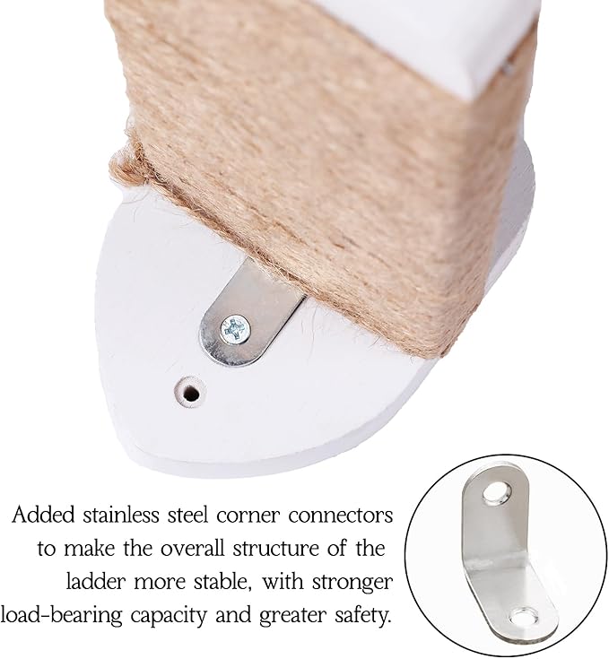 3-in-1 Cat Wall Steps with Hemp Rope, Solid Wood Cat Ladder for Climbing and Playing (Large-White)-PawvioPets