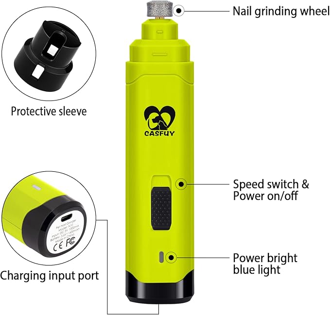 Casfuy Dog Nail Grinder Upgraded - Professional 2-Speed Electric Rechargeable Pet Nail Trimmer Painless Paws Grooming & Smoothing for Small Medium Large Dogs & Cats (Green)-PawvioPets