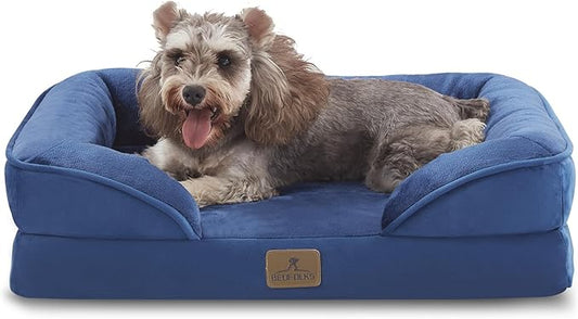 Bedfolks Orthopedic Dog Bed Extra Small, Waterproof Dog Sofa Bed for Small Dogs & Cats, Egg Foam Pet Couch Bed with Removable Washable Cover and Nonslip Bottom, Navy Blue-PawvioPets