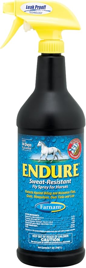 Farnam Endure Sweat-Resistant Fly Spray for Horses, Lasts Up to 14 Days, Protects Against Flies, Gnats, Mosquitoes, Ticks & Lice, 32 oz.-PawvioPets