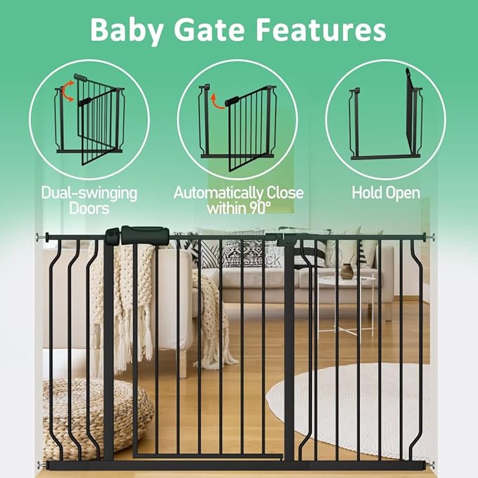 ALLAIBB Extra Wide Pressure Mounted Baby Gate Walk Through Child Kids Safety Toddler Tension Black Long Large Pet Dog Gates with Extension for doorways Kitchen (52.76-62.2"/134-158cm, Black)-PawvioPets