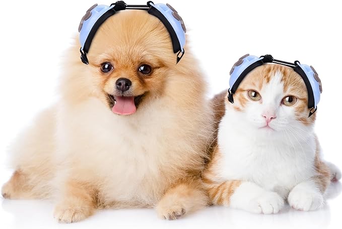 Calming Earmuffs for Cats and Small Dogs - for Anxiety Relief - Noise Canceling for Fireworks, Thunderstorms, Pet Grooming & Force Drying - Dog Ear Muffs Noise Protection (Blue, Medium)-PawvioPets