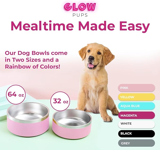 Dog Bowls, Dog Water Bowl Vacuum Insulated Stainless Steel Pet Bowl, Non-Slip, Spill-Proof, Easy to Clean, Stylish and Functional, 32 oz, Light Pink-PawvioPets