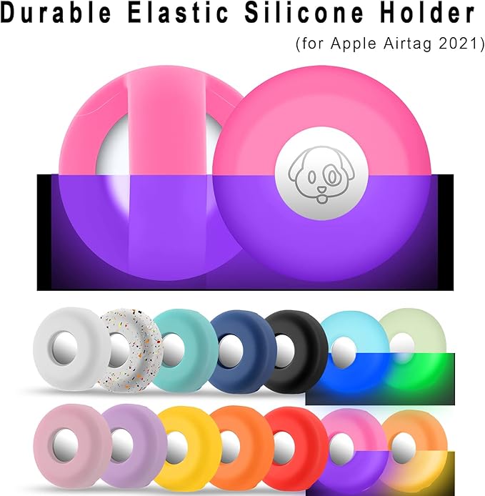 Airtag Holder for Dog Collar, Cibaabo Silicone Air Tag Case Cover Compatible with Apple Airtags for 0.8-1.2inch Cat Pet Collar Harness Loop-PawvioPets