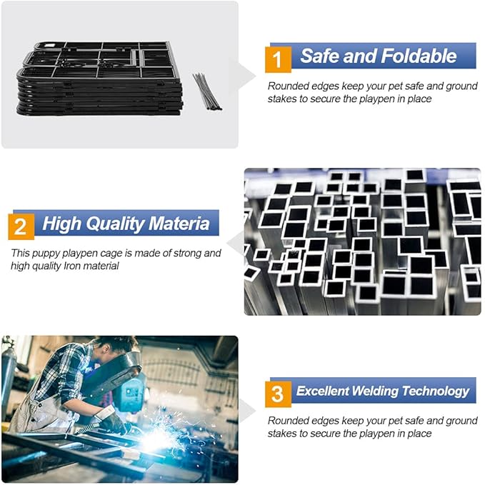 BestPet Dog Playpen Indoor 40 inch 32 Panels Metal Dog Pen Pet Dog Fence Outdoor Exercise Pen with Doors,Pet Puppy Playpen for RV Camping Yard, Black-PawvioPets