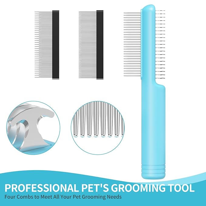 4 in-1 Pet Grooming Combo and Pet Hair Removal Soft Brush - Deshedding Dog Brush,Metal Comb for Cat and Dog,Dematting Comb,Matted Fur on Cats and Dogs-PawvioPets
