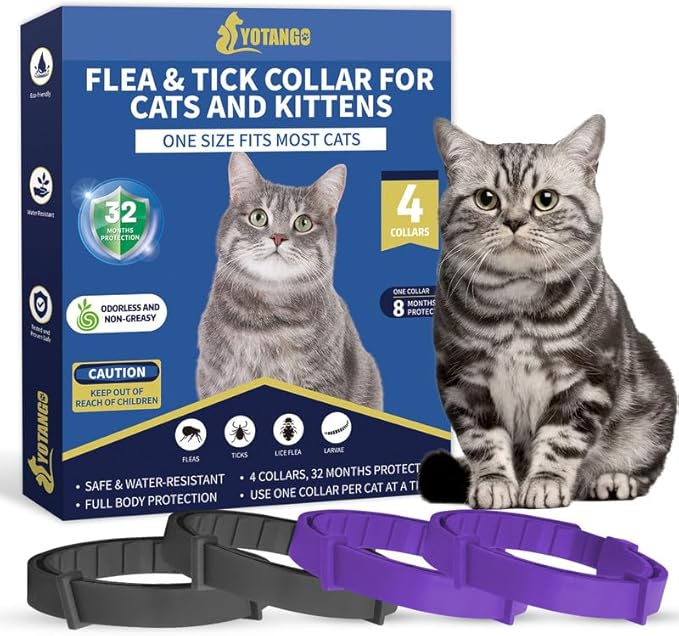 4 Pack Flea Collar for Cats 32 Months Prevention, Waterproof Natural Treatment Collar Adjustable for All Breeds and Size(Black & Purple)-PawvioPets