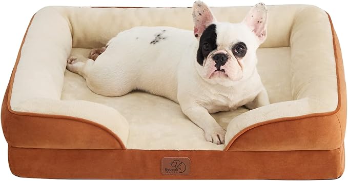Bedsure Orthopedic Dog Bed Medium Size Dogs - Washable Medium Dog Cat Bed Waterproof, Comfort Pet Couch Sofa with Washable Removable Cover, Pets Bed with Nonskid Bottom, Ember Clay, 28"-PawvioPets
