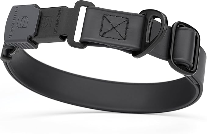 Dogline Biothane Waterproof Dog Collar with Herm Sprenger Black Stainless Steel Quick Release Buckle – Heavy Duty Tactical Durable Collar for Dogs – Comfortable and Safe Pet Collar W3/4" L12-19 Black-PawvioPets