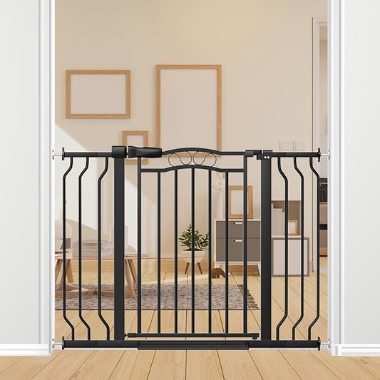 29.5-43.7" Wide Baby Gate for Stairs No Drilling, 30" Tall Metal Pet Baby Safety Gates with Expansion Kit, Press Mounted Pet Gate Indoor for Kids, Walk Through Dog Gates for Doorways, Black-PawvioPets