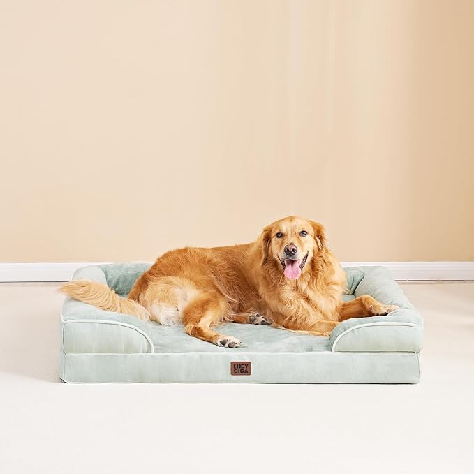 EHEYCIGA Orthopedic Dog Beds for Extra Large Dogs, Waterproof Memory Foam XL Dog Bed with Sides, Non-Slip Bottom and Egg-Crate Foam Big Pet Couch Bed with Washable Removable Cover, Sage Green-PawvioPets