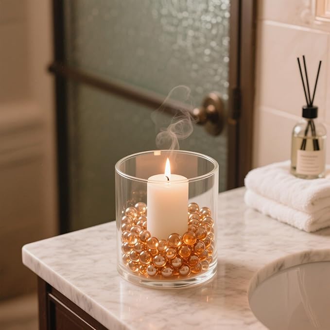 2.16LB Glass Beads Vase Filler Aquarium Gravel Decor Flat Glass Marbles Gems Pebbles Fish Tank Rocks Home Decorative Art Craft - Champagne-PawvioPets