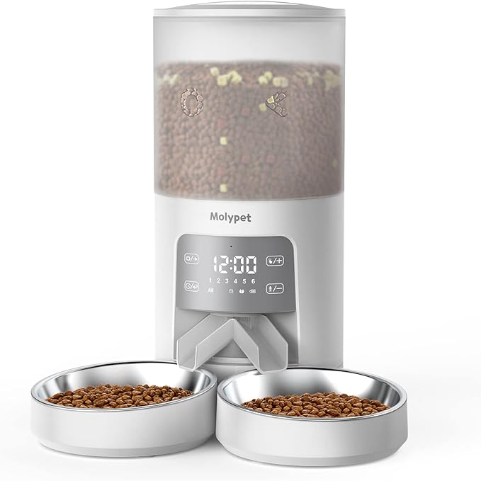 Automatic Cat Feeder for 2 Cats - Cat Food Dispenser with Double Bowls 6L, 10S Voice Recorder Programmable Timed Cat Feeder up to 6 Meals per Day-PawvioPets