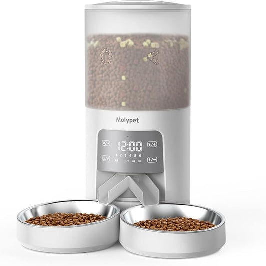 Automatic Cat Feeder for 2 Cats - Cat Food Dispenser with Double Bowls 6L, 10S Voice Recorder Programmable Timed Cat Feeder up to 6 Meals per Day-PawvioPets