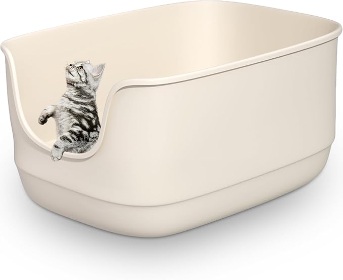Gefryco Large Cat Litter Box with High Sided 24.6"x18.3"x12.2" - Jumbo Extra Large Open Anti - Splashing High Wall for Multiple Cats (White)-PawvioPets