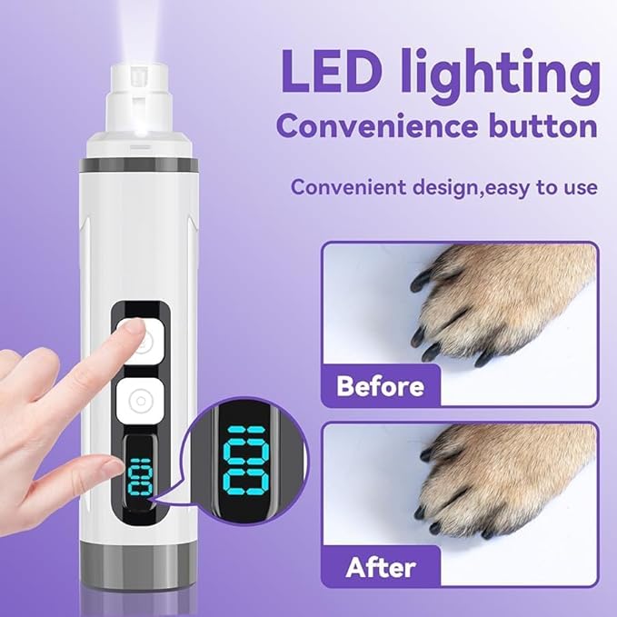 Dog Nail Grinder Quiet-2025 Release Ultra-Quiet Dog & Cat Nail Grinder with LED Light & Battery Display - Painless Nail Trimmer for Small to Large Pets, Thick Nails, and Sensitive Paws-PawvioPets