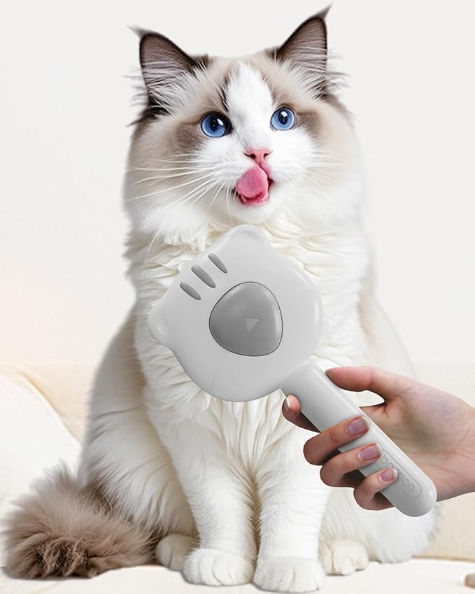 Cat Brush for Short or Long Haired Cats Dogs Rabbits, Cute Tiger Shape Dog Brushes with Release Button for Massage and Removes Loose Fur, Dog Hair Brush Pet Grooming Deshedding Comb-PawvioPets