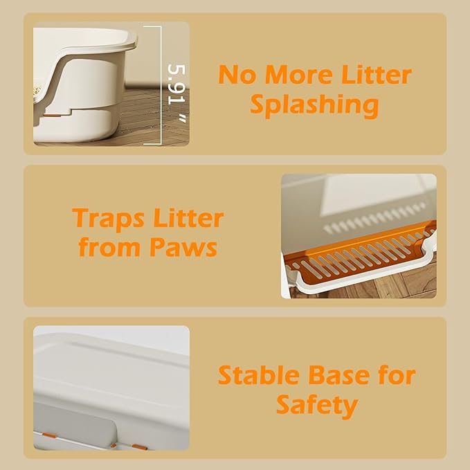 Extea Large Cat Litter Box with High Sides,Cat Boxes for Indoor Cats,Cat Litter Pan for Kitty,Litter Box with Low Entry,Easy to Clean,Anti-Splashing,23.6" x15.7" x6.2" (White)-PawvioPets