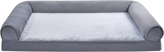 Amazon Basics Living Room Couch Dog Bed with Premium Foam, Pressure-Relief Support for Dogs up to 90lbs, Machine Washable Cover, Extra Large Sized (44" x 35"), Grey-PawvioPets