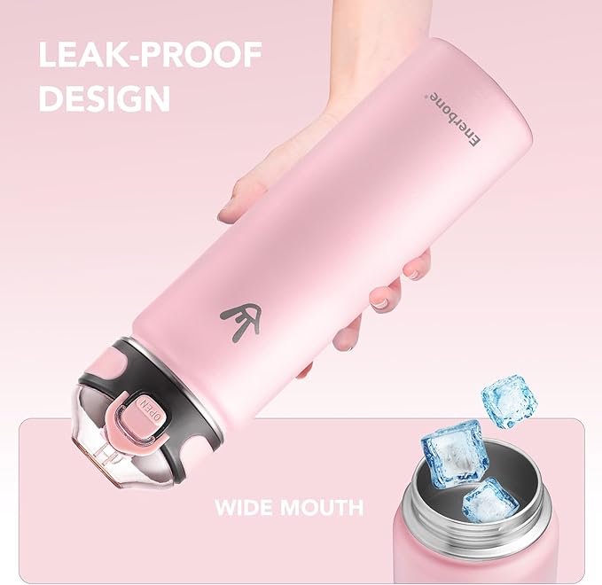 Enerbone 24 oz Insulated Water Bottle, Stainless Steel Bottle with Carrying Strap, Double-Wall Vacuum Insulation Design, Leakproof Sports Bottle with Straw, Keep Drinks Cold or Hot for Hours-PawvioPets