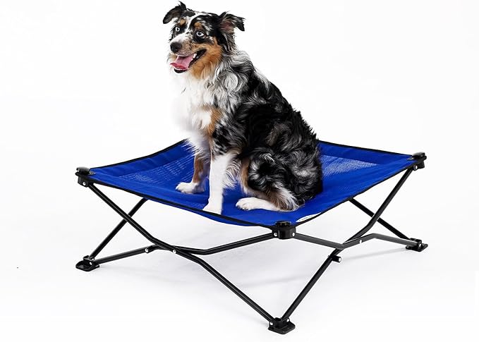 Coolaroo On-The-Go Elevated Dog Bed - Foldable Pop-Up Travel Dog Bed with Breathable, Moisture-Resistant Fabric, Carry Bag Included, Lightweight & Portable, Aquatic Blue, Medium-PawvioPets