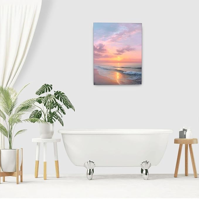 Beach Sunset Wall Art Ocean Coastal Scenery Wall Decor Seascape Picture Canvas Landscape Painting Print Framed Artwork Decorations for Living Room Office Bedroom Kitchen 16"x20"-PawvioPets