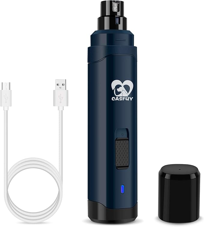 Casfuy Dog Nail Grinder Upgraded - Professional 2-Speed Electric Rechargeable Pet Nail Trimmer Painless Paws Grooming & Smoothing for Small Medium Large Dogs & Cats(Dark Blue)-PawvioPets