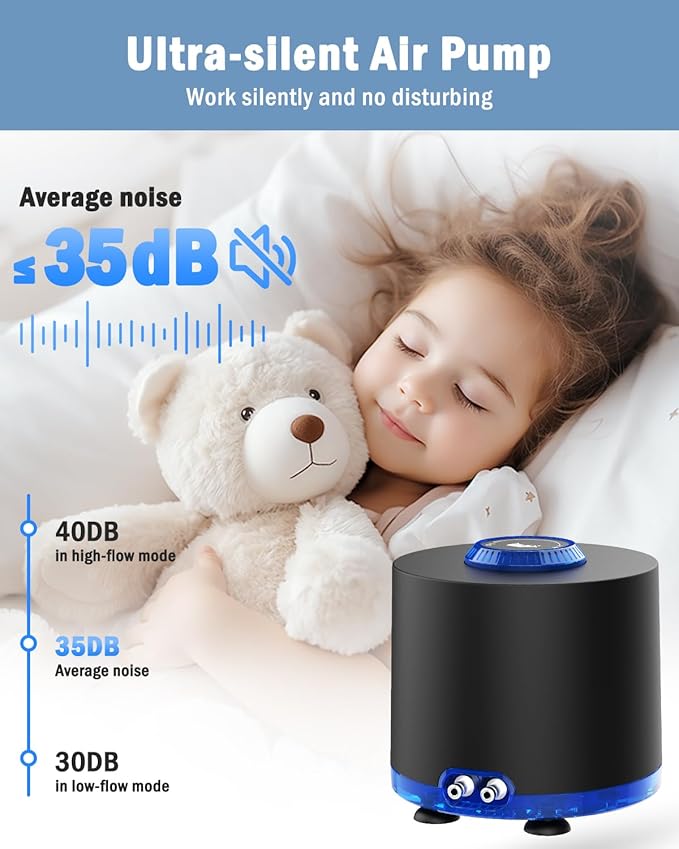 AQQA Aquarium Air Pump, Quiet Powerful Fish Tank Air Pump 3W/6W/10W with Stainless Steel Dual Outlet, Adjustable Oxygen Aerator Pump with Air Stone Bubbler for Fish Tank Up to 200 Gallon 3W (Tubby)-PawvioPets