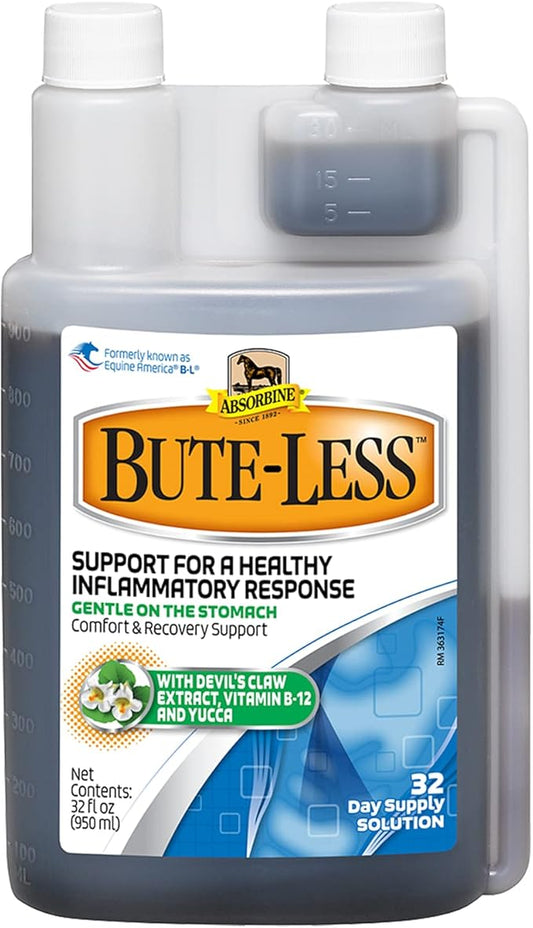 Absorbine Bute-Less Long-Term Horse Comfort & Recovery Supplement Solution, Gentle on Stomach, Devil's Claw, Vitamin B-12, Yucca, 32oz / 32 Day Supply-PawvioPets