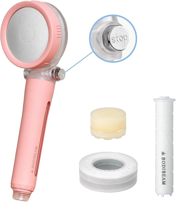 Filtered Handheld Shower Head with Vitamin C & Sediment Filter, High Pressure Water Flow, Water Saving, Reduces Chlorine for Dry Skin & Hair, On/Off Switch, Made in Korea, Spa-Like Shower- Peony Pink-PawvioPets