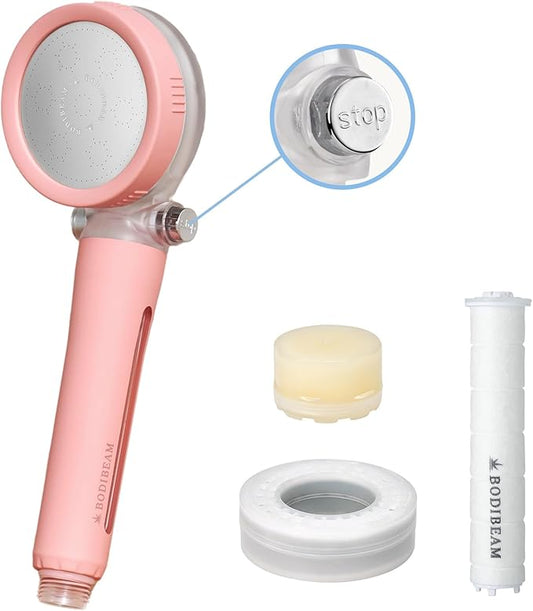 Filtered Handheld Shower Head with Vitamin C & Sediment Filter, High Pressure Water Flow, Water Saving, Reduces Chlorine for Dry Skin & Hair, On/Off Switch, Made in Korea, Spa-Like Shower- Peony Pink-PawvioPets