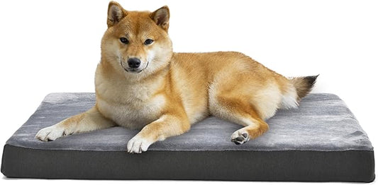 Amazon Basics Dog Bed with Cooling Gel Memory Foam, Pressure-Relief Support for Dogs up to 90lbs, Non-Slip Bottom, Machine Washable Cover, Extra Large Sized (41" x 29"), Grey-PawvioPets