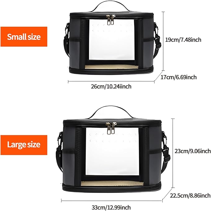 Bird Travel Carrierm, Small Bird Travel Backpack Carrier Cage with Tray and Breathable Clear Window, for Parakeet Cockatiel Budgies, for Camping Hiking (Large-Black)-PawvioPets