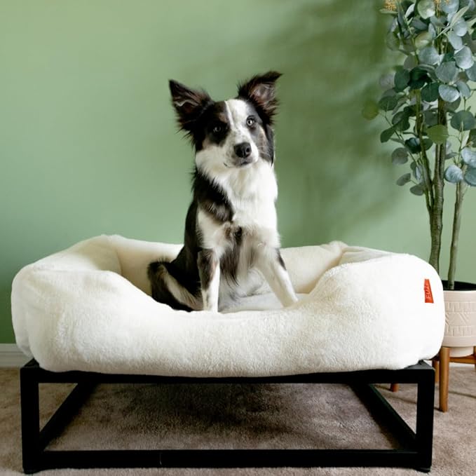FUZI Luxury Aesthetic Dog Bed for Large Dogs with Washable Cover, Pet Couch, Pet Bed with Sides, Non-Slip Bottom, Soft and Durable Calming Dog Bed, Faux Rabbit Fur, Large 35.6x28.5x9.5 Soft White-PawvioPets