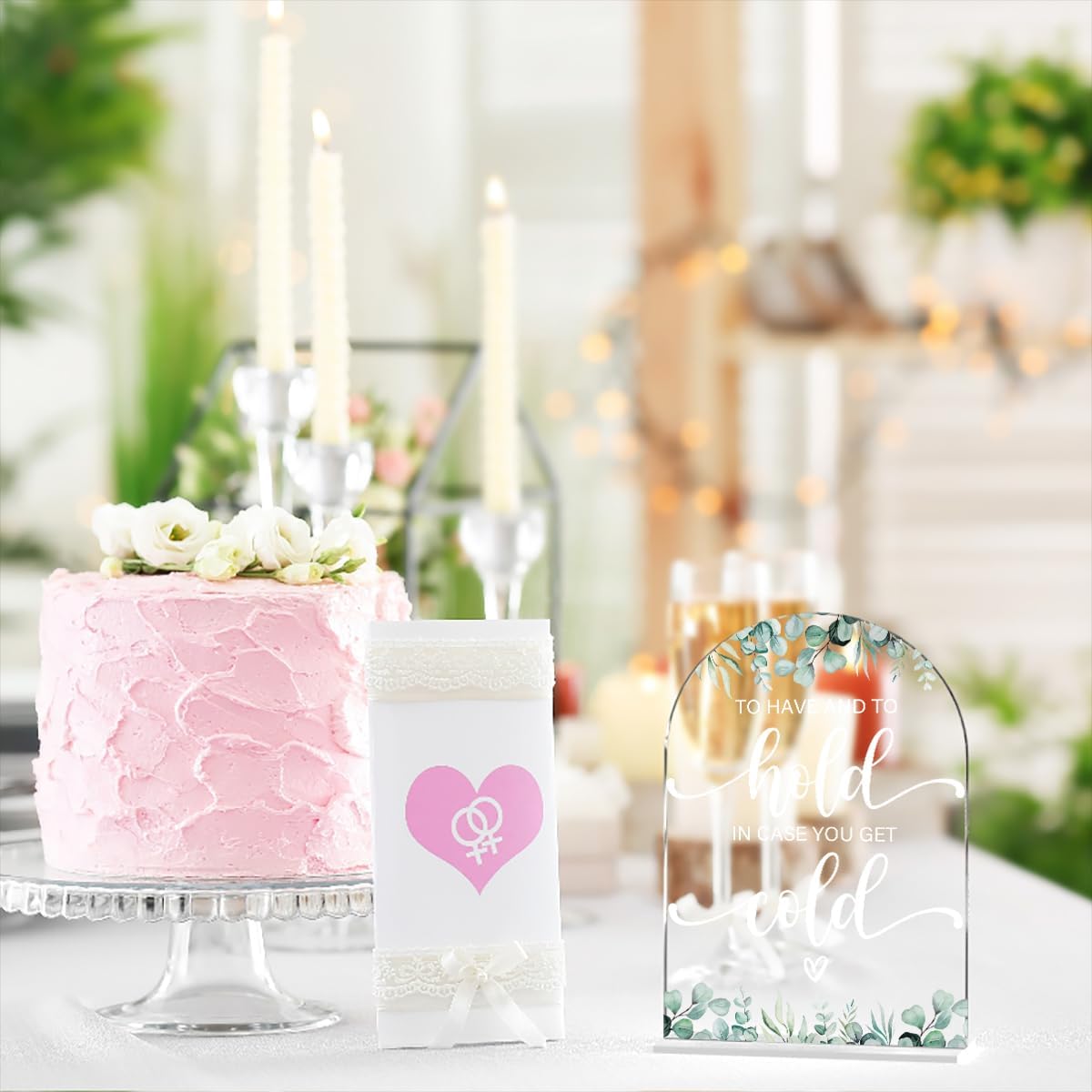 Acrylic Wedding Sign To Have And To Hold In Case You Get Cold Signs for Ceremony Modern Calligraphy Arch Acrylic Table Top Signs for Wedding Reception and Event Party Table Decor (Eucalyptus Leaves)