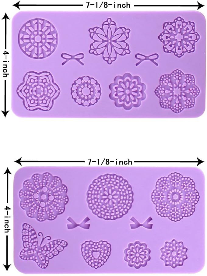 Embossing Lace Fondant Moulds, Multi Circle Flowers Lace Mat Wedding Cake Decoration Tool, Rattan Shaped Cupcake Mat Silicone Molds set of 5