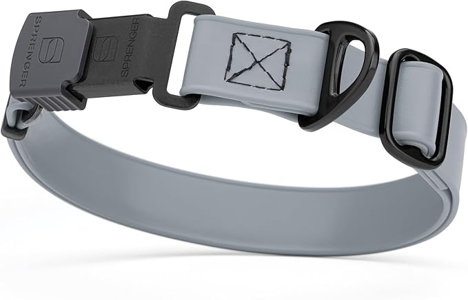 Dogline Biothane Waterproof Dog Collar with Herm Sprenger Stainless Steel Quick Release Buckle – Heavy Duty Tactical Durable Collar for Dogs – Comfortable and Safe Pet Collar, W 3/4" L 12-19", Gray-PawvioPets