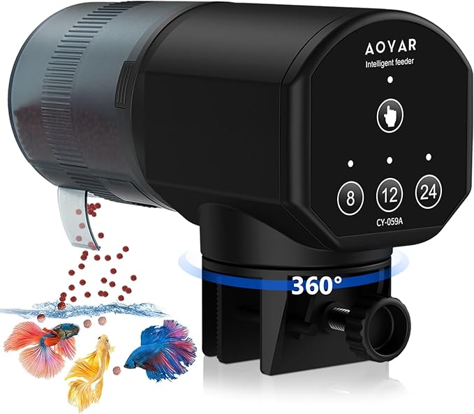 Automatic Fish Feeder Dispenser for Aquarium: 200ml Large Capacity Auto Feeders for Small Tank Turtle Betta Koi - Battery Food Feeding Timer for Flakes Pellet Vacation Weekend Day-PawvioPets