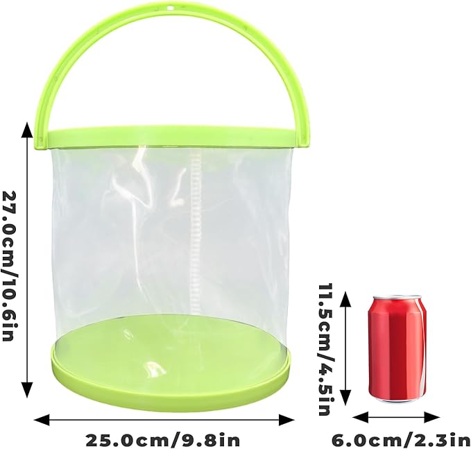 Foldable Small Aquarium, Portable Fish Tank, Fish Transport Container, Plasitc Fish Bowl, Beginner Tank, Great Concept for Catching and Release Critters, Beach, Pool and Lake (Green, Large)-PawvioPets
