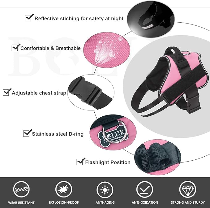 Bolux Dog Harness, No-Pull Reflective Dog Vest, Breathable Adjustable Pet Harness with Handle for Outdoor Walking - No More Pulling, Tugging or Choking (Pink, L)-PawvioPets