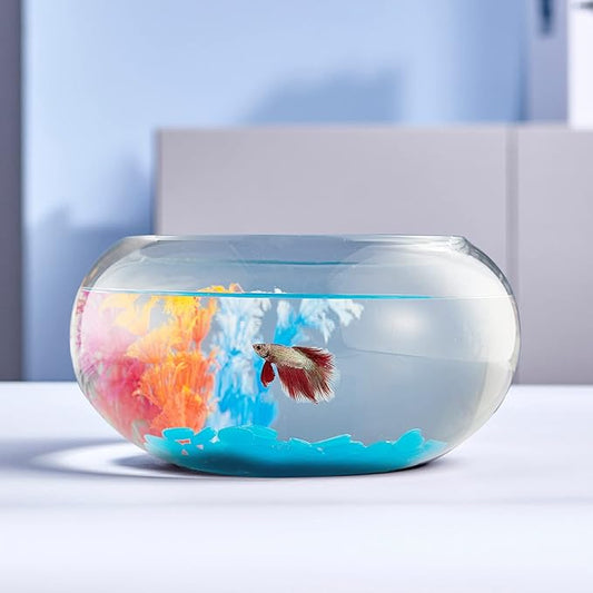 2 Gallon Glass Fish Bowl with Decor, Include Fluorescent Stones & Colorful Plastic Trees, High White Glass for Clear View, Small Fish Bowl/Vase/Aquarium for Betta Fish/Goldfish, Nice Home Décor-PawvioPets