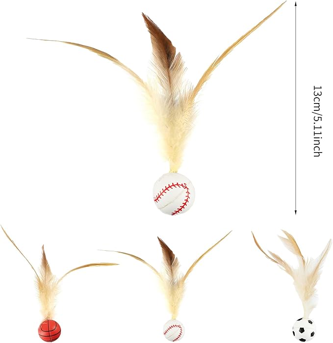 6 Pcs Feather Ball Cat Toy,Interactive Feather Bouncy Ball Toy Set for Cats,Mini and Elastic,Suitable for Pets to Play Indoors and Outdoors-PawvioPets