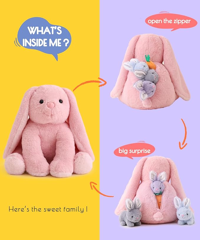 5 Pieces Rabbit Stuffed Animals for Girls,1 Mommy Rabbit with 4 Babies,Plush Bunny Stuffed Toy Gifts for Kids Children 3 4 5 6 7 8 9 Years,Soft Stuffed Bunny for Christmas,Birthday,Party Decorations-PawvioPets