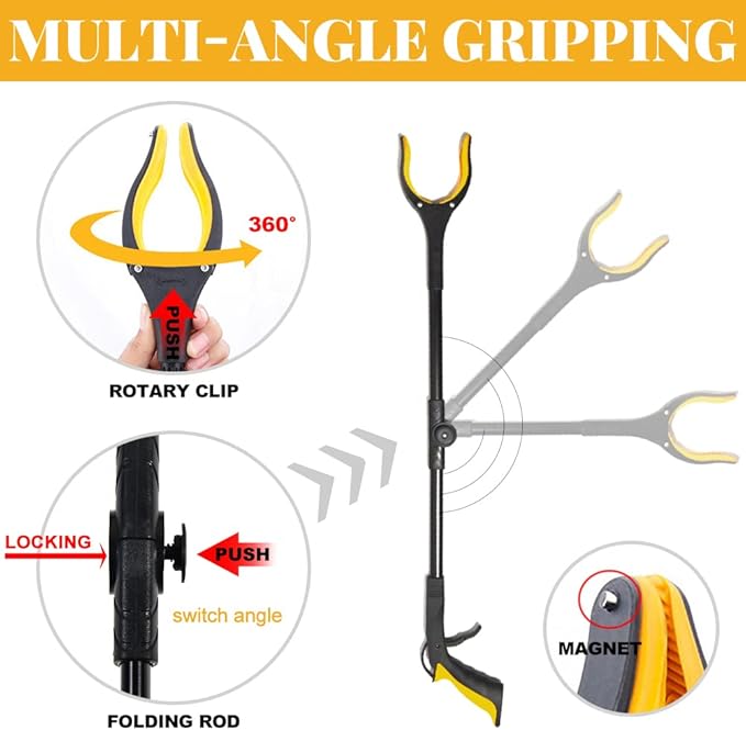 Fish Tank Accessories - 31" Aquarium Tweezers Grabber for Aquarium Landscaping Decoration Grab and Place Garbage Cleanup Foldable Gripper Multi-Function Mobility Aid Reaching Assist Tool(Yellow)-PawvioPets