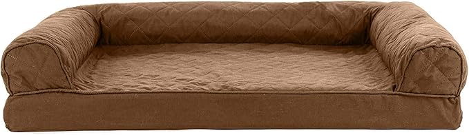 Furhaven Cooling Gel Dog Bed for Large/Medium Dogs w/ Removable Bolsters & Washable Cover, For Dogs Up to 55 lbs - Quilted Sofa - Toasted Brown, Large-PawvioPets