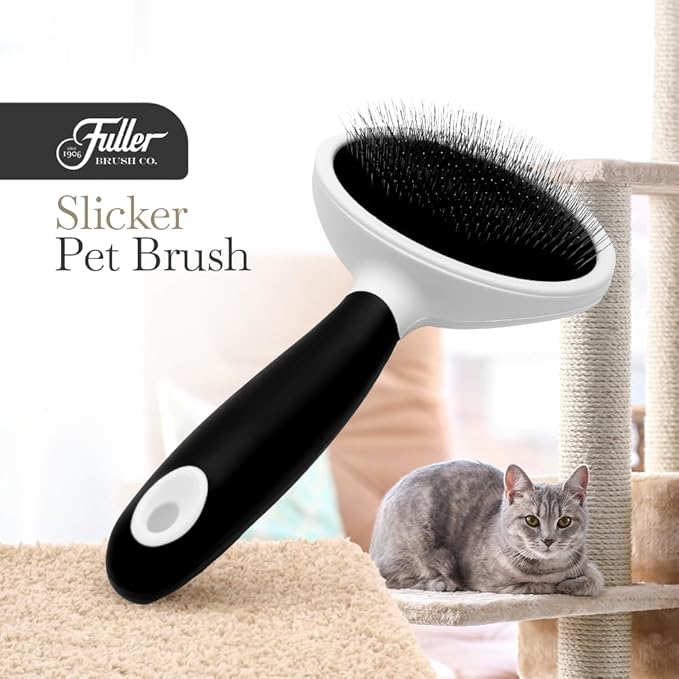 Fuller Brush Slicker Pet Brush - Angled Fine Steel Wires - Ergonomically Designed Rubberized Handle For Comfort & Control - Remove Shedding & Matted Hair - Tool For Grooming Dogs & Cat-PawvioPets