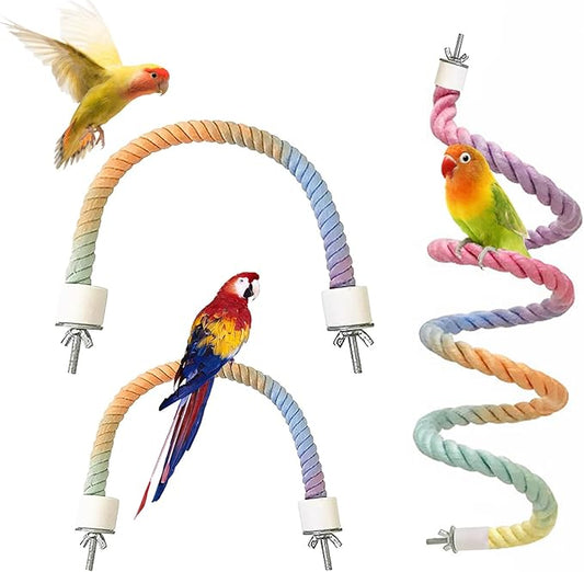 3pcs Gradient Colorful Bird Rope Perch Stand,Bird Cage Climbing Rope Toys Accessories,Bendable Climbing,Parakeet Lovebirds Cockatiels Budgies Play (9.8'',15.7'',39.3'')-PawvioPets