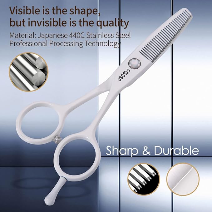 5 in Thinning Shears for Dogs Grooming Face for Small Dogs Eyes Face Paw Professional Small Cat Grooming Scissors(5" Blender,White)-PawvioPets