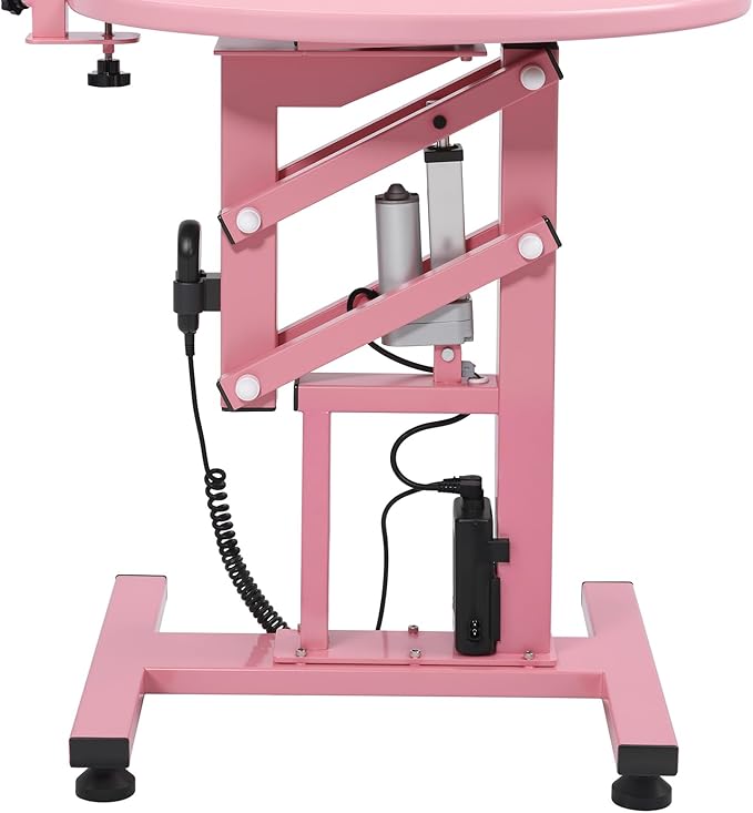 Electric Hydraulic Lift Pet Dog Grooming Table, 24Inch Grooming Desktop for Small Dogs, with Overhead Arm, Wireless Remote, Tool Organizer, Pink-PawvioPets
