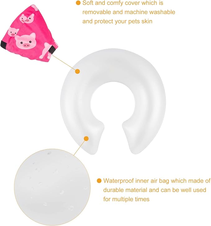 CuteBone Inflatable Dog Cone with Removable Soft Fleece Covers for Small/Medium/Large Dogs and Cats Neck Donut Collar After Surgery GWB01L-PawvioPets